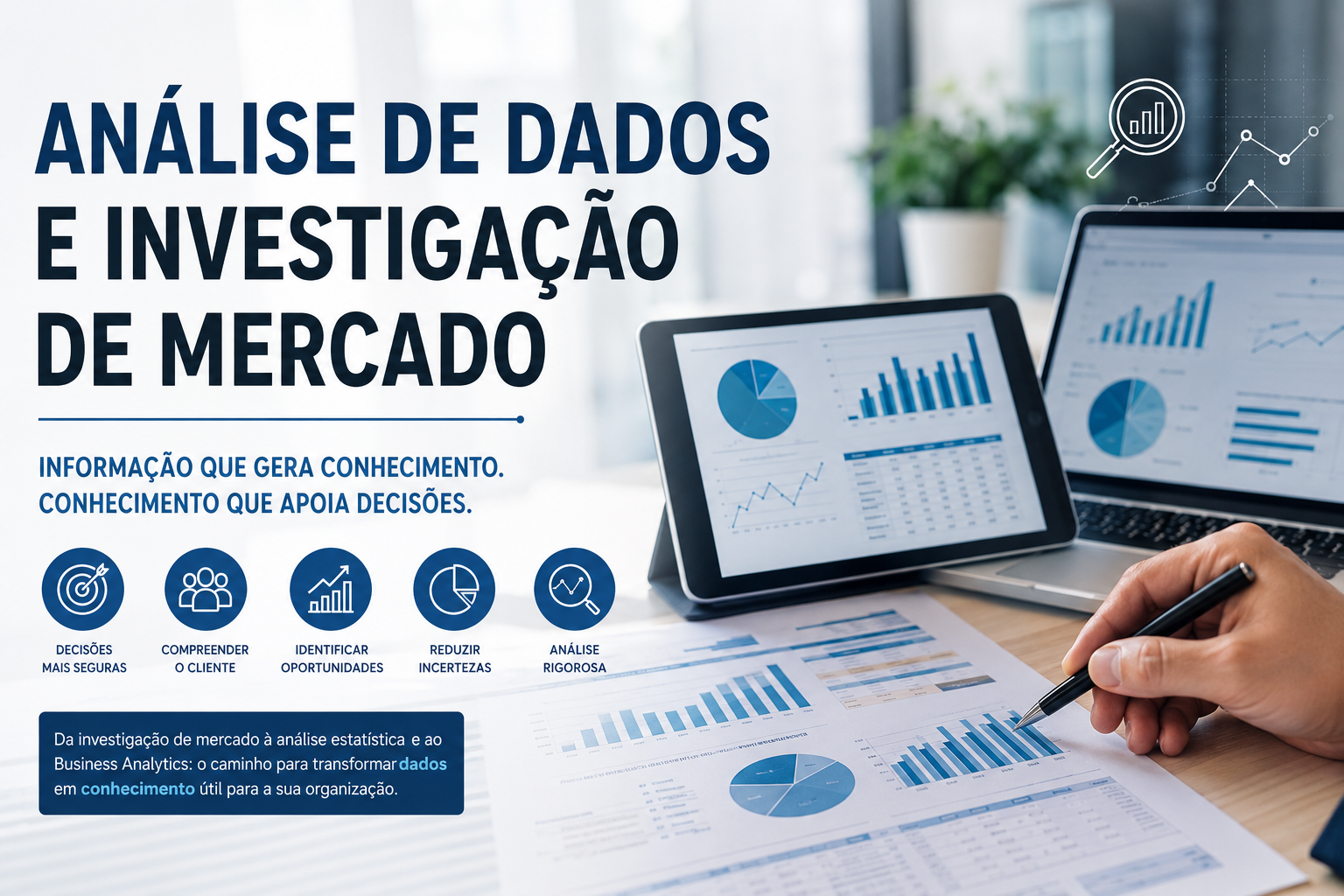 "Análise de dados e investigação de mercado para empresas, com dashboards, gráficos estatísticos e indicadores de desempenho utilizados no apoio à tomada de decisão organizacional."